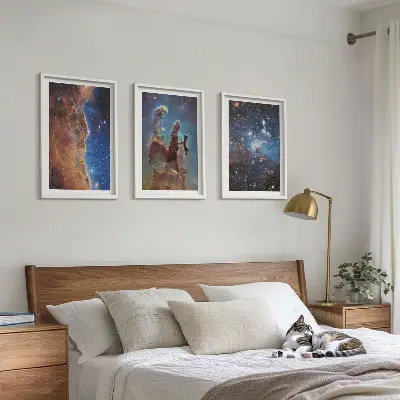 Galaxisok űrtájképei keretezett képszett hálószobába