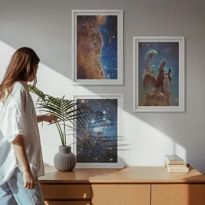 Galaxisok űrtájképei keretezett képszett hálószobába