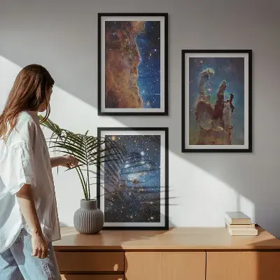 Galaxisok űrtájképei keretezett képszett hálószobába