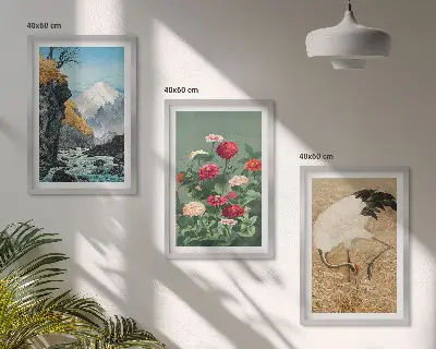 Hegyek, táj, folyó, virágok és darvak mintás fali dekoráció kép készlet többrészes falikép szett