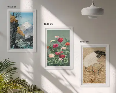 Hegyek, táj, folyó, virágok és darvak mintás fali dekoráció kép készlet többrészes falikép szett