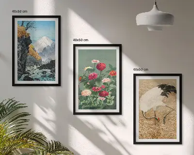 Hegyek, táj, folyó, virágok és darvak mintás fali dekoráció kép készlet többrészes falikép szett