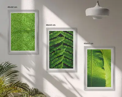 Trópusi levelek makrófotózás keretezett kép szett hálószobába
