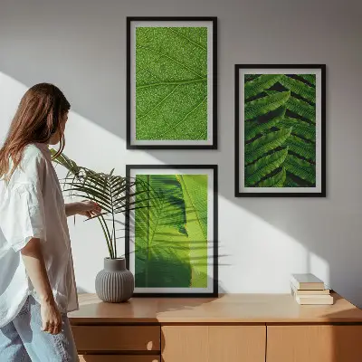 Trópusi levelek makrófotózás keretezett kép szett hálószobába