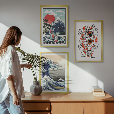 Fali dekoráció kép készlet Halhegyek Nagy Hullám Japán