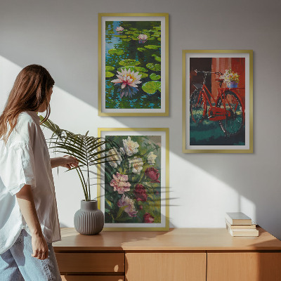 Keretezett kép szett hálószobába Liliomok a kertben, színes virágok