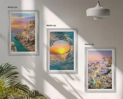 Tengeri hullámok és fehér házak Santorini dekorációs képszett fali dekorációs képkészlet