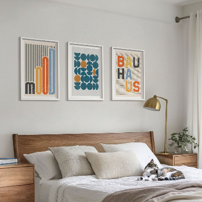 Keretezett kép szett hálószobába Bauhaus geometrikus minták