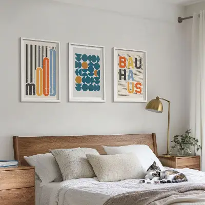 Keretezett képszett hálószobába bauhaus geometrikus mintákkal