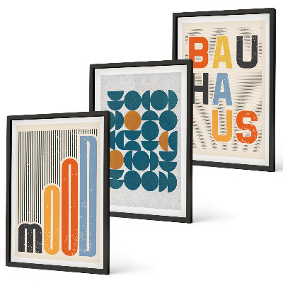 Keretezett kép szett hálószobába Bauhaus geometrikus minták