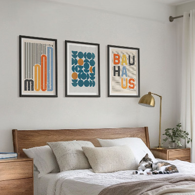 Keretezett kép szett hálószobába Bauhaus geometrikus minták