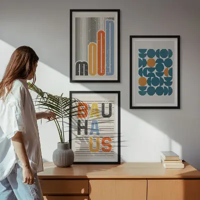 Keretezett képszett hálószobába bauhaus geometrikus mintákkal
