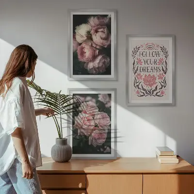 Fali dekorációs képszett vintage rózsák és álmok felirattal