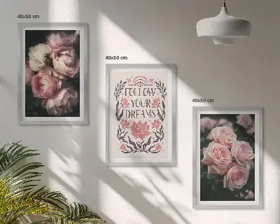 Fali dekorációs képszett vintage rózsák és álmok felirattal