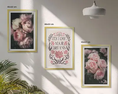 Fali dekorációs képszett vintage rózsák és álmok felirattal