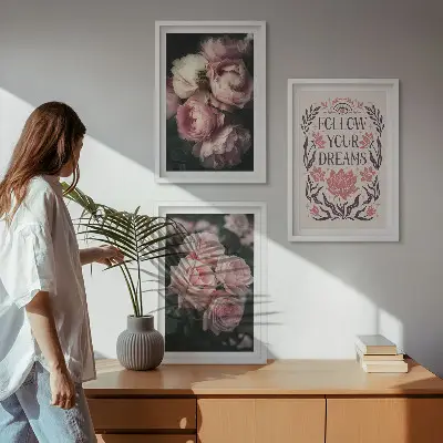 Fali dekorációs képszett vintage rózsák és álmok felirattal