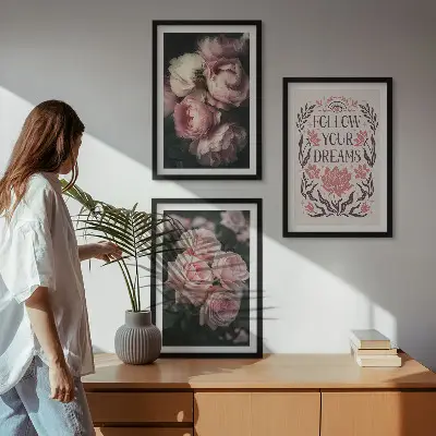Fali dekorációs képszett vintage rózsák és álmok felirattal