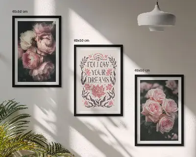 Fali dekorációs képszett vintage rózsák és álmok felirattal