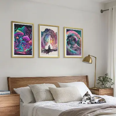 Színes fantasy művészeti illusztrációk keretezett képszett hálószobába