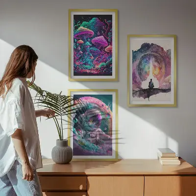 Színes fantasy művészeti illusztrációk keretezett képszett hálószobába