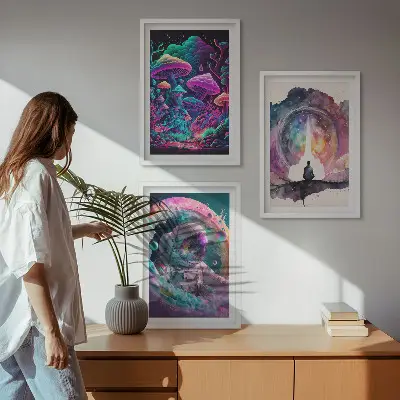 Színes fantasy művészeti illusztrációk keretezett képszett hálószobába