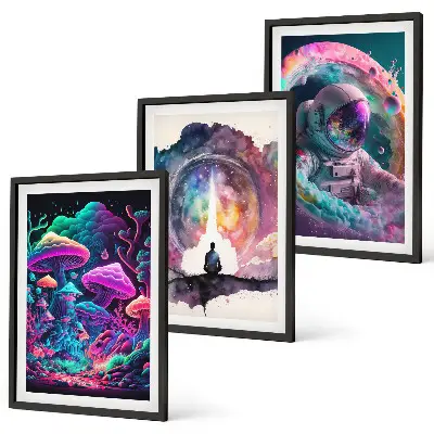 Színes fantasy művészeti illusztrációk keretezett képszett hálószobába