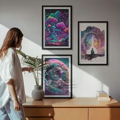 Színes fantasy művészeti illusztrációk keretezett képszett hálószobába