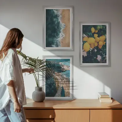 Tengerparti citromos hegyek falikép szett keretezett kivitel hálószobába