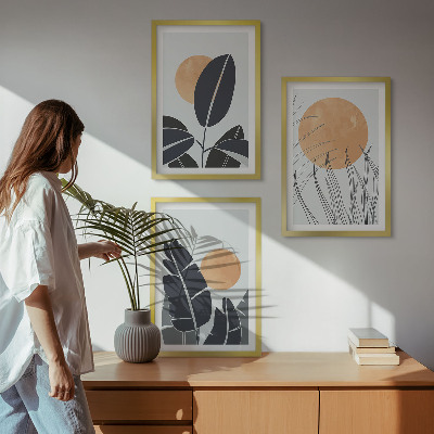 Keretezett kép szett hálószobába Növényi minták nagy napok minimalista