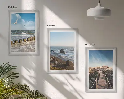 Fali dekorációs képszett strand, hullámok, égbolt és mólóséta mintával