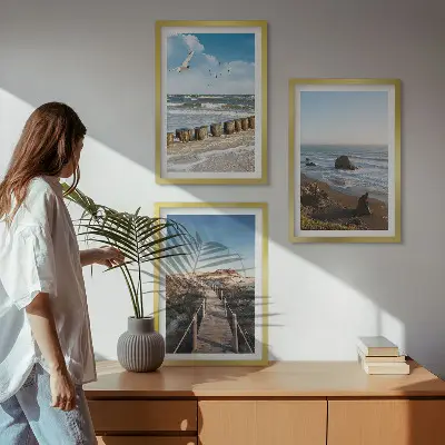 Fali dekorációs képszett strand, hullámok, égbolt és mólóséta mintával
