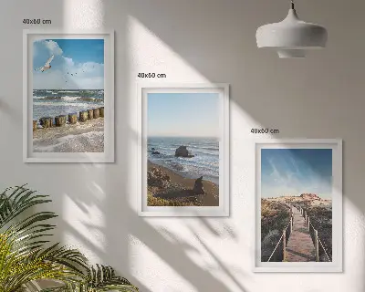 Fali dekorációs képszett strand, hullámok, égbolt és mólóséta mintával