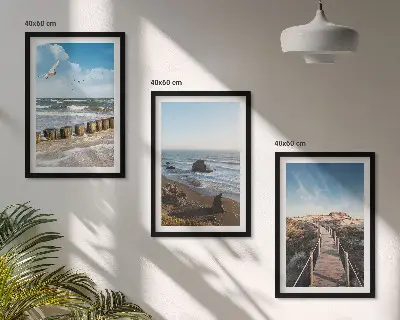 Fali dekorációs képszett strand, hullámok, égbolt és mólóséta mintával