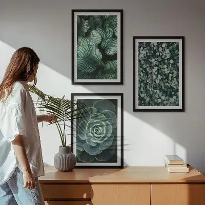 Fali dekorációs képszett zöld pozsgás levelek mintával