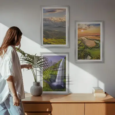 Hegyi folyók és vízesések mintájú kép keretezett szett hálószobába