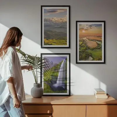 Hegyi folyók és vízesések mintájú kép keretezett szett hálószobába