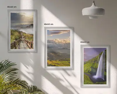 Hegyi tájak vízesés mintás kép keretezett szett hálószobába