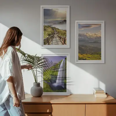 Hegyi tájak vízesés mintás kép keretezett szett hálószobába