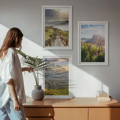 Hegyi táj virágokkal fali dekoráció kép készlet