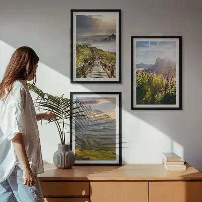 Hegyi táj virágokkal fali dekoráció kép készlet