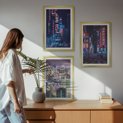 Keretezett kép szett hálószobába Éjszakai város neonfényei