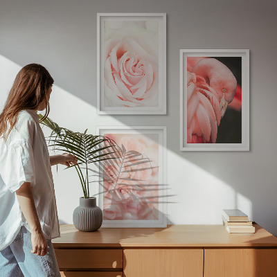 Keretezett kép szett hálószobába Pasztellrózsaszín flamingók finoman