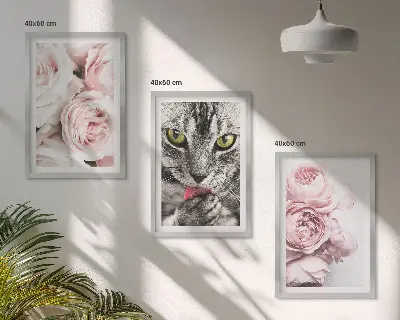 Macska rózsaszín virágokban keretezett kép szett hálószobába