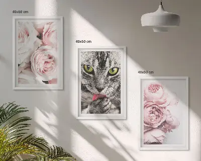 Macska rózsaszín virágokban keretezett kép szett hálószobába