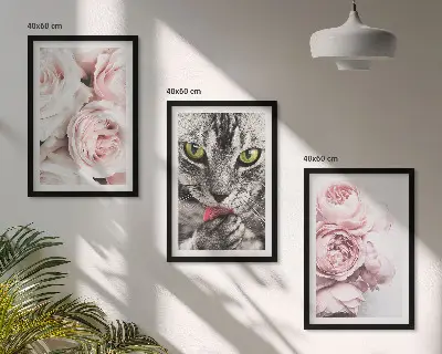 Macska rózsaszín virágokban keretezett kép szett hálószobába
