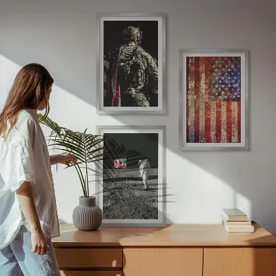 Amerikai szimbólumok USA zászló témájú képszett keretezett fali dekoráció hálószobába