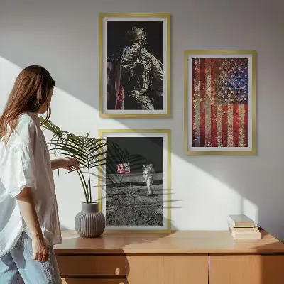 Amerikai szimbólumok USA zászló témájú képszett keretezett fali dekoráció hálószobába