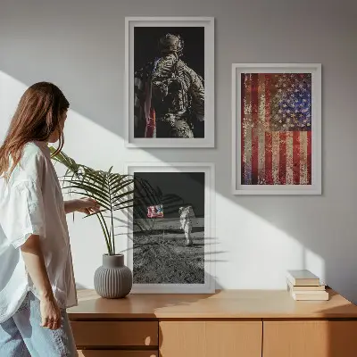Amerikai szimbólumok USA zászló témájú képszett keretezett fali dekoráció hálószobába