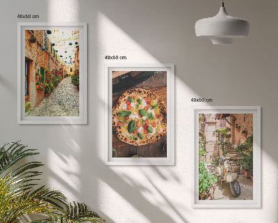 Keretezett kép szett hálószobába Bájos utcák pizzával