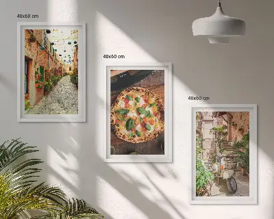 Bájos utcák pizzával kép szett keretezett változat hálószobába